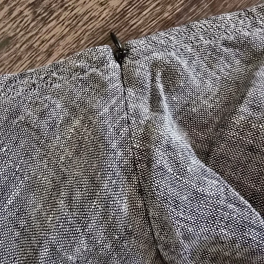 J. JILL Linen Midi Skirt Womens 8 Black White‎ Excellent Flared Lettuce Edge Hem